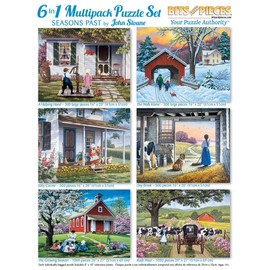 Bits and Pieces – 6-in-1 Multi-Pack 300, 500, and 1000 Piece Jigsaw Puzzles for Adults – Seasons Jigsaw Puzzle Set Bundle by Artist John Sloane, Completed Puzzle Size: 18" x 24"
