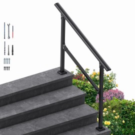 PICESA 4 Steps Handrail for Outdoor Steps, Premium Aluminum Alloy Railing Set, Porch Railing Kit,Free Installation Kits Included, Used Under Harsh Weather Conditions,Rust Free for 3-4 Steps，Set of 1