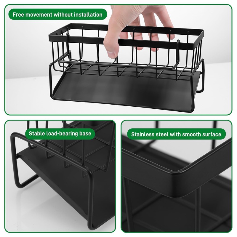 Huiguli Kitchen Sink Caddy Organiser, Sponge Drain Rack Stainless Steel