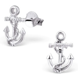 Monkimau Women's Anchor Stud Earrings 925 Sterling Silver Real Silver with Rope, Sterling Silver, No Gemstone