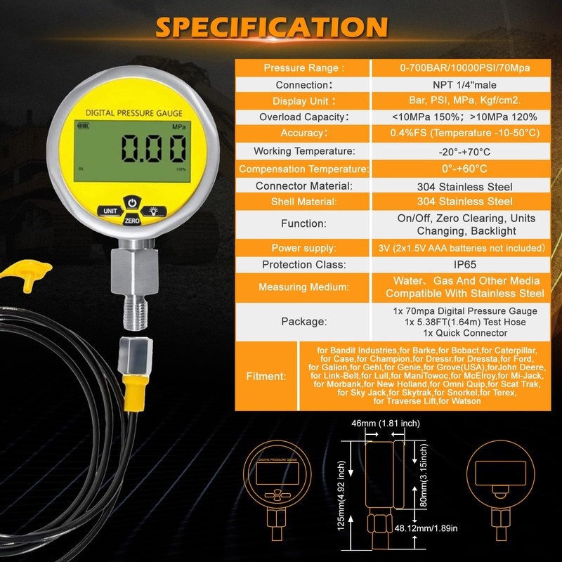 PumpShark 10000PSI Digital Hydraulic Pressure Test Kit - 1/4 Inch