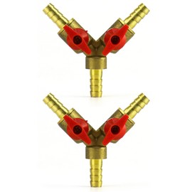 QWORK 3-Way Hose Connector, Splitter, Brass and Zinc Alloy, 8 mm, Ball Valve, T-Hose Connector for Carpenter Fitting, Air, Water, Gas, 2 Pieces
