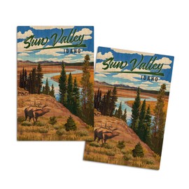 Sun Valley, Idaho, Snake River and Elk (4x6 Birch Wood Postcards, 2-Pack Stationary, Rustic Home Wall Decor)