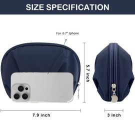 JINSI Makeup Bag Zipper Pouch Travel Toiletry Organizer Purse Cute Cosmetic Bags for Women (Navy)