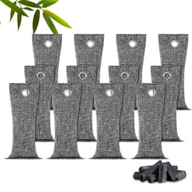 HOTUT Bamboo Charcoal Air Purifying Bags,12×75g Natural Activated Charcoal Bags,Removes Odors and Moisture,Activated Charcoal Bags Odor Absorber,Bags Odor Eliminator for Home,Car,Pets,Bathroom