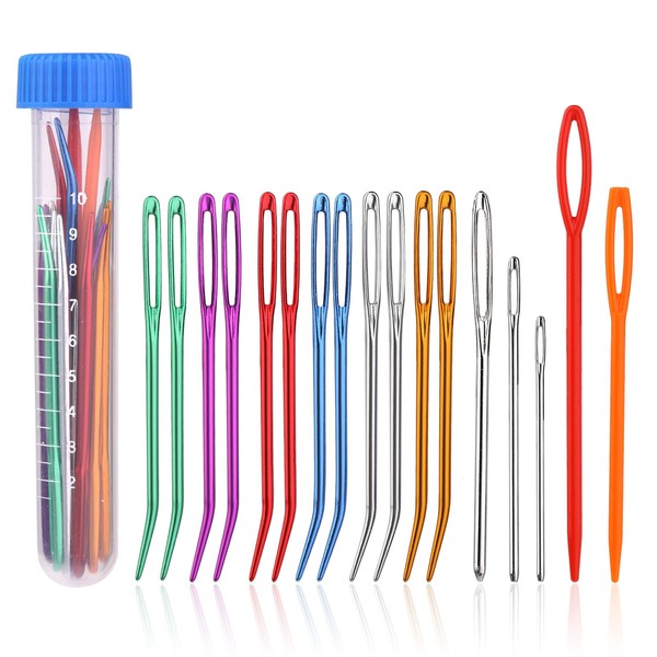 Yarn Needle Set, 17 Pieces Darning Needles Bent Tip Tapestry Needles for Yarn Large Eye Blunt Needles Hand Sewing Yarn Sewing Needles Set with Plastic Sewing Needles for Knitting Crochet
