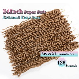 6 Packs 24 Inch Faux Locs Crochet Braids Hair Pre Looped Soft Dreadslocks Braiding Hair Goddess Faux Locs 21 Strands/Pack Soft Locs Crochet Hair