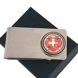 Firefighter Maltese Red Cross Money Clip, Steel Credit Card holder, Metal Wallet for Men Handmade by EastWest Treasures