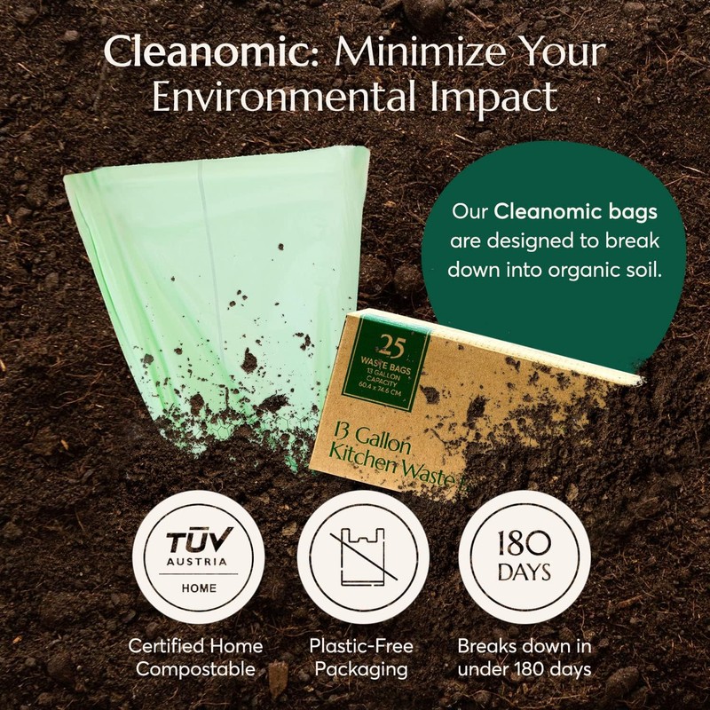 Cleanomic Compostable* 13 Gallon Trash Bags with Drawstring (2 Pack,