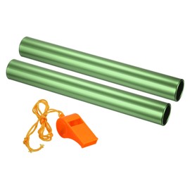PATIKIL Relay Track Baton,2 Pack Aluminum Tube Field Running Race Stick with Whistle Corrosion Resistant for Outdoor Athletics Sport Game Practice Tool, Green