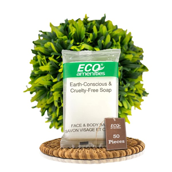 ECO amenities Bar Soap Bulk - 50 Pack, 1.0 oz Travel Size Soap Bars - Individually Wrapped Hotel Soap - Great for Vacation Rental and Airbnb Toiletries or Hygiene Kits Supplies
