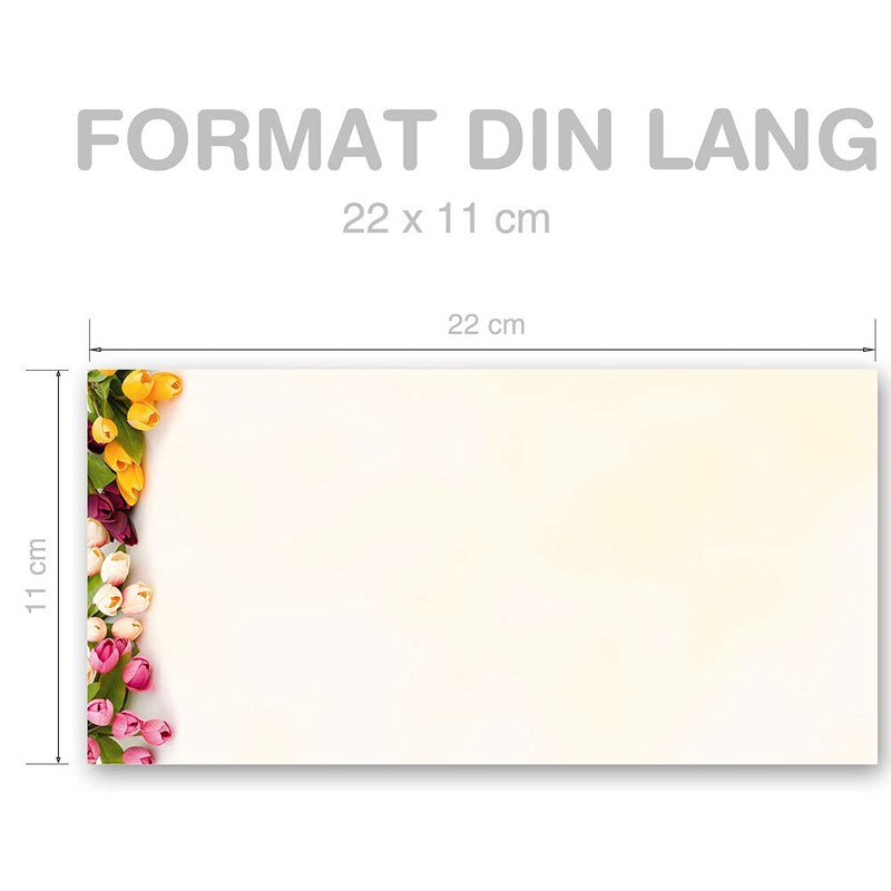 25 envelopes (without window), spring, colourful tulips DIN long (220