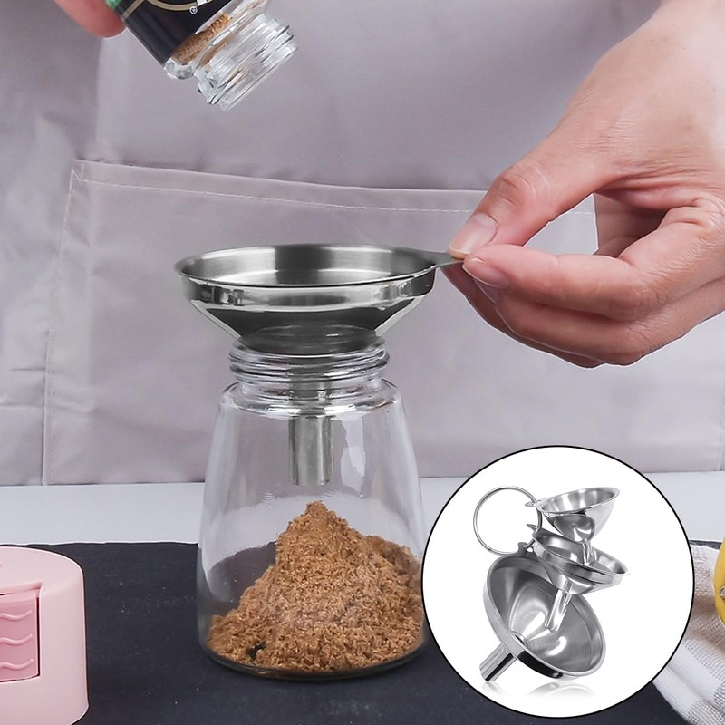 WELANE Metal Funnels, 3 PCS Small Stainless Steel Kitchen Funnels