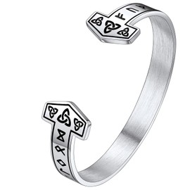 FaithHeart Thor's Hammer Cuff Bracelet for Male Stainless Steel 9mm Width Adjustable Bangles