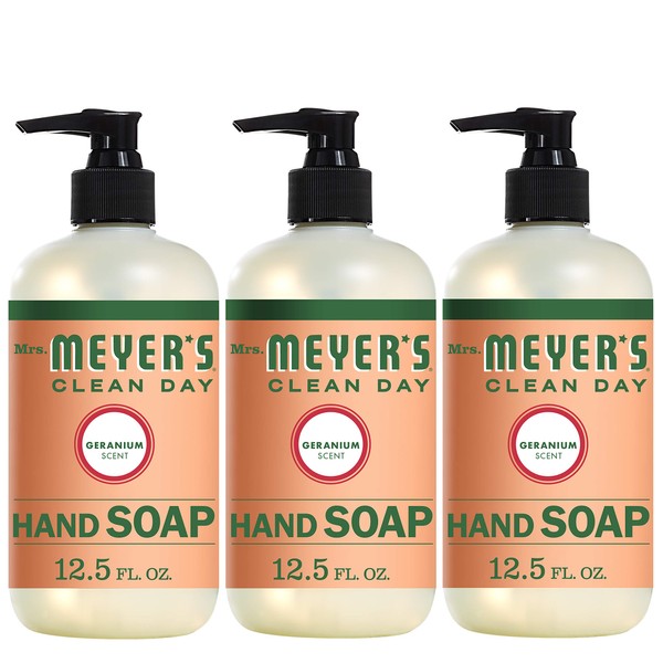 Mrs. Meyer's Clean Day Liquid Hand Soap, Cruelty Free and Biodegradable Formula,Geranium Scent, 12.5 oz- Pack of 3