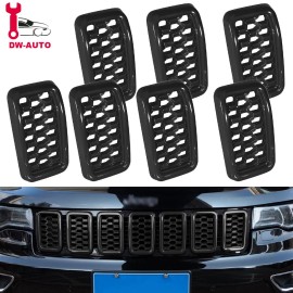DW-Auto Honeycomb Mesh Front Grill Inserts Kits 7pcs For Jeep Grand Cherokee 2017-2021