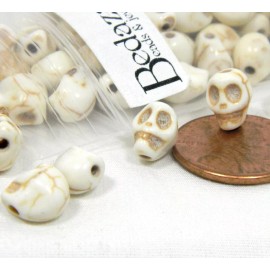 Bedazzlinbeads 8 Little 8mm Imitation Bone Beige Brown Skeleton Skull Crackle Ivory Stone Beads