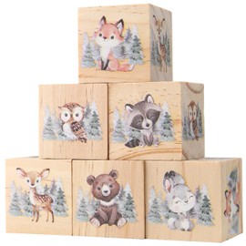 6 Pcs Woodland Animal Nursery Decor Blocks Wooden Shelf Decor for Baby Nursery Room Kids Bedroom