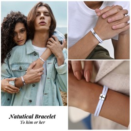 Mens Bracelets Rope Braided Cross : Men Bracelet with Stainless Steel Cross Bead Adjustable1 Pack 2 Pack Paracord Christian Faith for HimDad Son Friend Husband Women Jewelry Gifts (White Bead)