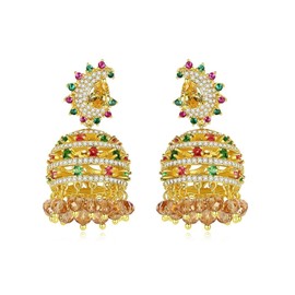 14K Gold Crystal Chandelier Earrings for Women,Vintage Court Style Yellow Crystal Tassel Long Drop Earrings,Fashion Earrings Jewelry Gift for Her (Style 2, 14K Gold)