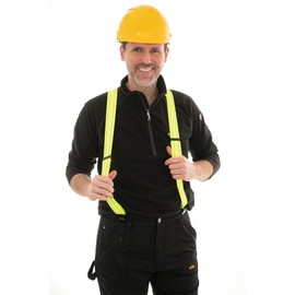 Olata Men’s Hi-Vis Reflective Braces/Suspenders with Extra Wide Straps - 4cm, Black Clips, Y-Shape, Yellow