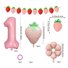 Rainway 6 pezzi decorazione compleanno 1 anno tema fragola e margherita, ghirlanda di fragola palloncino fiore decorativo completo, set per festa di compleanno 1 anno e decorazione di festa a tema