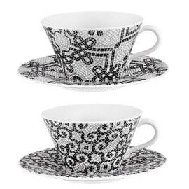 Vista Alegre Porcelain Portuguese Cobblestone Tea Cups & Saucers Set of 2