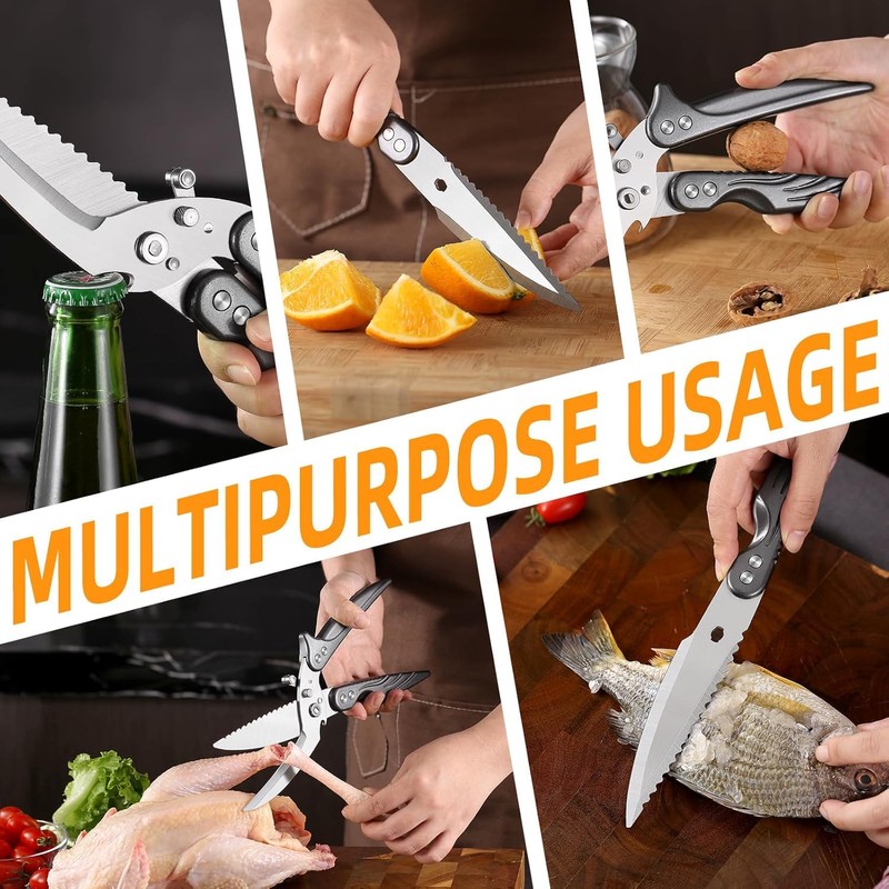 Heavy-Duty Kitchen Shears, Stainless Steel, Serrated Edge, Multi-Purpose Poultry and