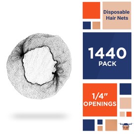 EZGOODZ Black Nylon Hair Nets 22" in Bulk. Pack of 1440 Disposable Invisible 1/4" Aperture Hairnets Caps with Elastic Band. Stretchable Head Covers for Cooking, Food Service. Lightweight, Breathable.