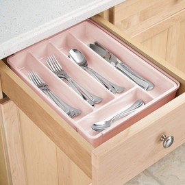 mDesign Adjustable, Expandable Plastic Kitchen Cabinet Drawer Storage Organizer Tray - for Storing Organizing Cutlery, Spoons, Cooking Utensils, Gadgets - Light Pink/Blush