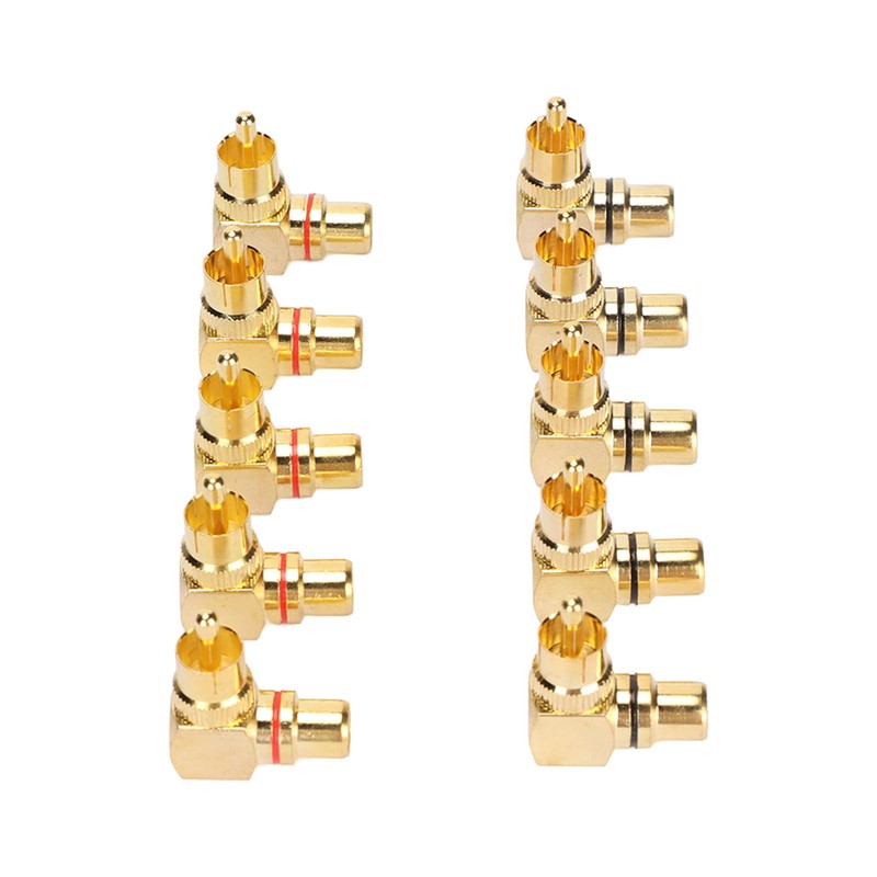 10pcs RCA Right Angle Adapter Male to Female Copper Gold