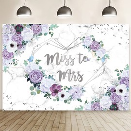 AIBIIN 8x6ft Miss to Mrs Violet Floral Backdrop for Bridal Shower Purple and White Flowers Photography Background Hearts Geometric Couple Wedding Party Decorations Bride to Be Engagement Banner Props