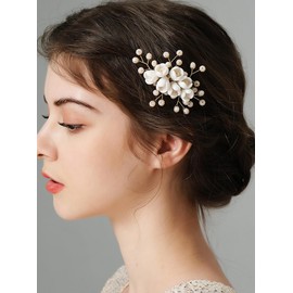 Wekicici Cute Flower Wedding Hair Comb Floral Crystal Hair Piece Bridal Champagne Rhinestone Side Comb Hair Accessories for Women Small Bud Flower Headpiece (Gold)