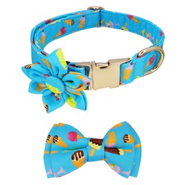 Summer Pet Dog Collar with Bow Flower Tie, Comfortable Soft Dog Collar for Small Boy Girl Dog, Adjustable Collars with Secure Metal Buckle for Small Medium Large Dog
