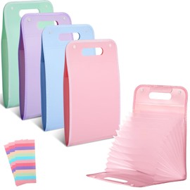 Harloon 4 Pcs Vertical Expanding File Organizer 13 Pockets, A4 Expanding File Folder with Colorful Labels and Expandable Cover Large Capacity for Work School Home Office