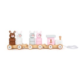 Small Foot 11719 Pull-Along Rabbit Family Made of Wood, Plug-in Game, Pull Along Toy and Stacking Tower in One, from 12 Months, Toys, Multicoloured, S