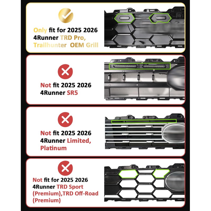 Front Grill Lights for Toyota 4Runner 2025 2026 TRD Pro