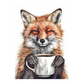 SHEGZHUC Diamond Painting Fox Coffee 30 x 40 cm 5D Diamond Painting Fox Coffee Diamond Painting Pictures Animals Kitchen Diamond Painting Art Embroidery Cross Stitch Pictures Gift Wall Decoration