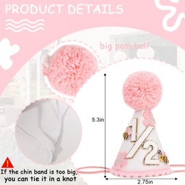 Half Birthday Hat - Cute 1/2 Crown, Little 6 Months Outfit, Half Way To One Birthday Decorations (Pink with bees)