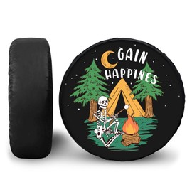 Blueshyhall Spare Tire Cover with Skull Patten, Gain Happines Wheel Cover PU Leather Waterproof Dust-Proof 16 Inch Universal Fit for Car,Trailer, RV, SUV, Camper and Vehicle