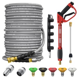 TechSweepPro 5000PSI Pressure Washer Gun and Hose Kit, 100FT Kink Resistant Steel Braided Power Washer Hose with 3/8" Swivel Quick Connector and M22 14mm Adapters Replacement/30" Extension Washer Wand