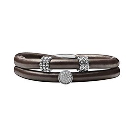 Quiges Leather Wrap Bracelet Brown 40-44 cm with Charm Beads Silver-Plated Stainless Steel Magnetic Clasp, Leather, Cubic Zirconia