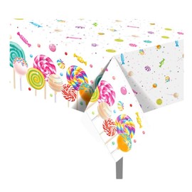 Dusenly Candy Party Tablecover Lollipop Party Tablecloth Candyland Table Decorations for Girls Kids Birthday Baby Shower Party Supplies