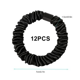 12PCS Silk Hair Ties, Silks Hair Bands, No Damage Breakage Satin Scrunchies, Black Elastic Bands Scrunchies Set, Soft Ponytail Holders for Women and Girls