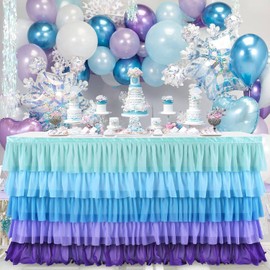 Forever Young Table Cloth Mermaid Purple Ruffle Table Skirt Party Decoration - L277cm X H78cm