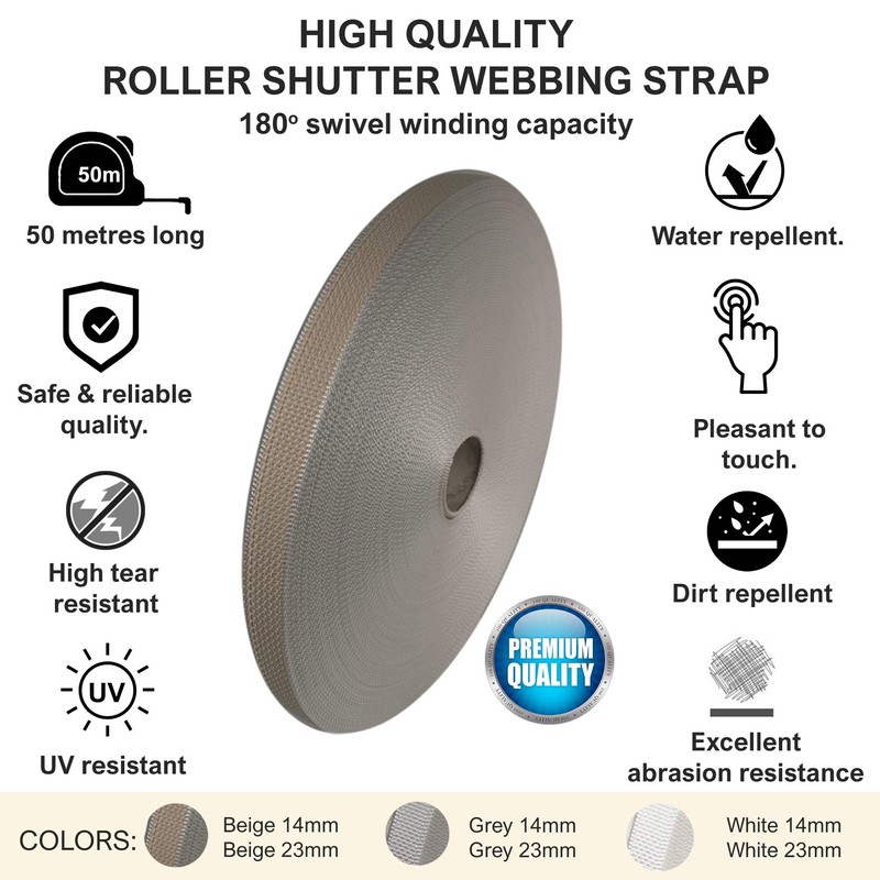 PALMAT Roller Shutter Sturdy Webbing, 50 Metres Long, Extra Strong