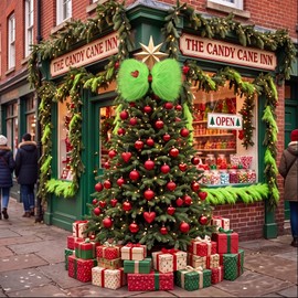 14 x 8'' Lime Green and Red Christmas Tree Topper Bow