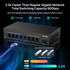 Real HD 8 Port 2.5G Ethernet Switch Unmanaged Network Switch with 8 x 2.5 Gigabit | 1 x 10G SFP+ | Work with 10-100-1000Mbps Devices | 60G Bandwidth | Plug & Play | Fanless Quiet Metal Internet Switch