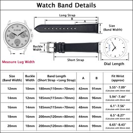 EACHE 14mm Black Leather Watch Bands for Women Quick Release Thin Leather Watch Straps For Ladies