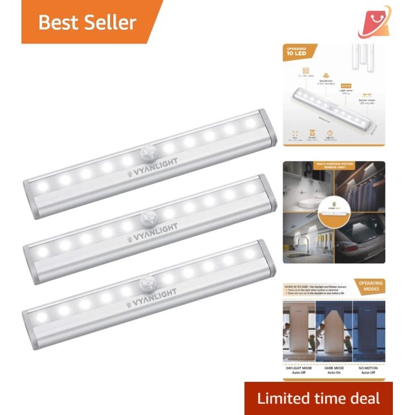 Motion Sensor LED Closet Lights, 3 Pack Battery Operated, Wireless